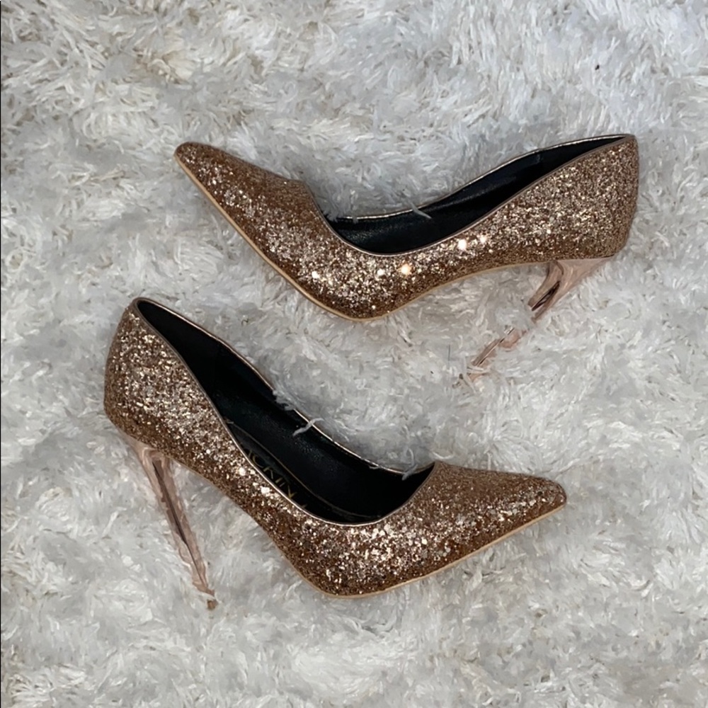 Rose Gold Glitter Stiletto with Metallic Heel